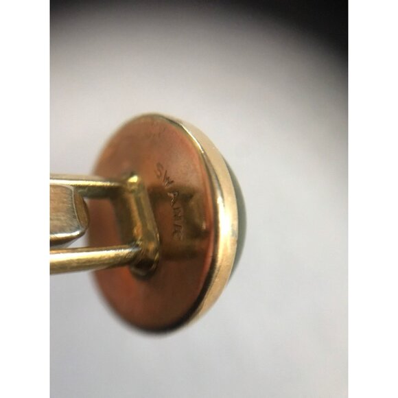 Vtg Gold Colored Cufflinks with Round Green Swirled Rhinestone by Swank - Picture 7 of 9